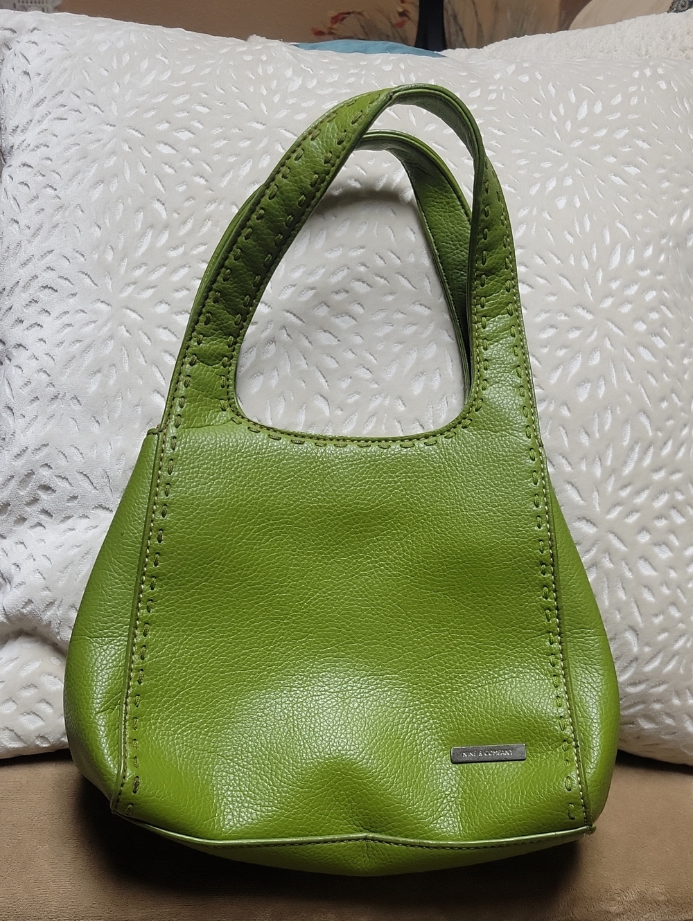 Vintagae Y2K Nine & Co. Lime Green Pebbled Leather Hobo Bag